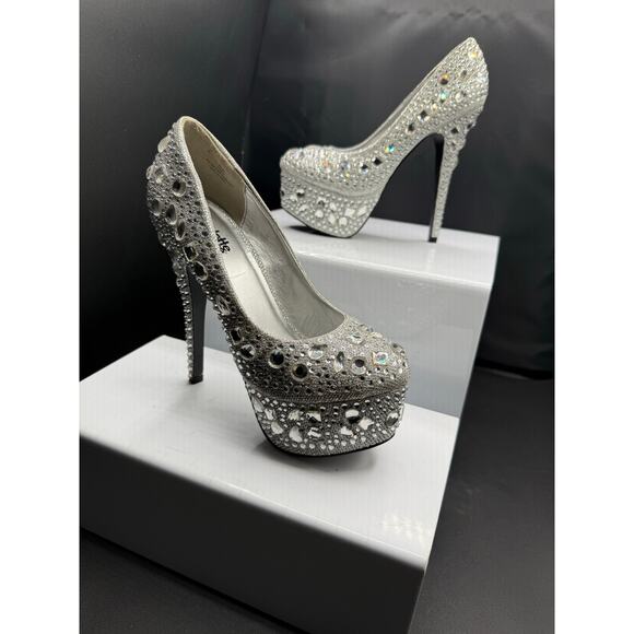 Charlotte Russe Shoes - Charlotte Russe Silver Rhinestone 6” Stiletto Heels - Size 8W
